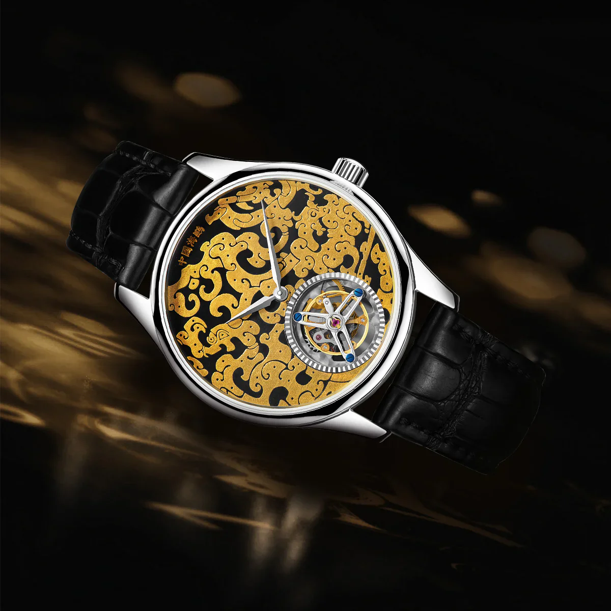 Seagull 24K Gold Damascening Dragon Pattern Tourbillon Watch 41mm - Image 6